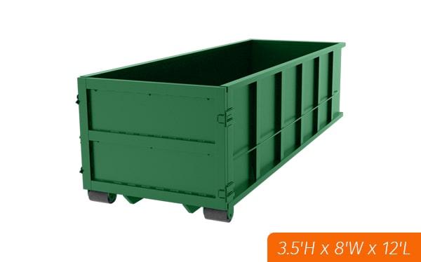 the 10-yard dumpsters are 12 feet long, 8 feet wide, and 5 feet tall